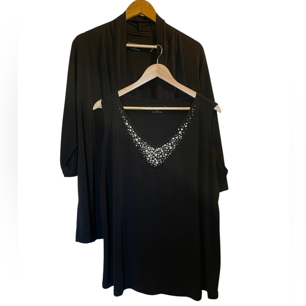 SUSAN GRAVER Black 2-Piece Twinset Jacket and Pearl Adorned Tank Blouse Top - 1X - Picture 2 of 16